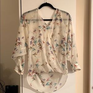 Zara Trafaluc Crossover Bird Print Blouse - Small